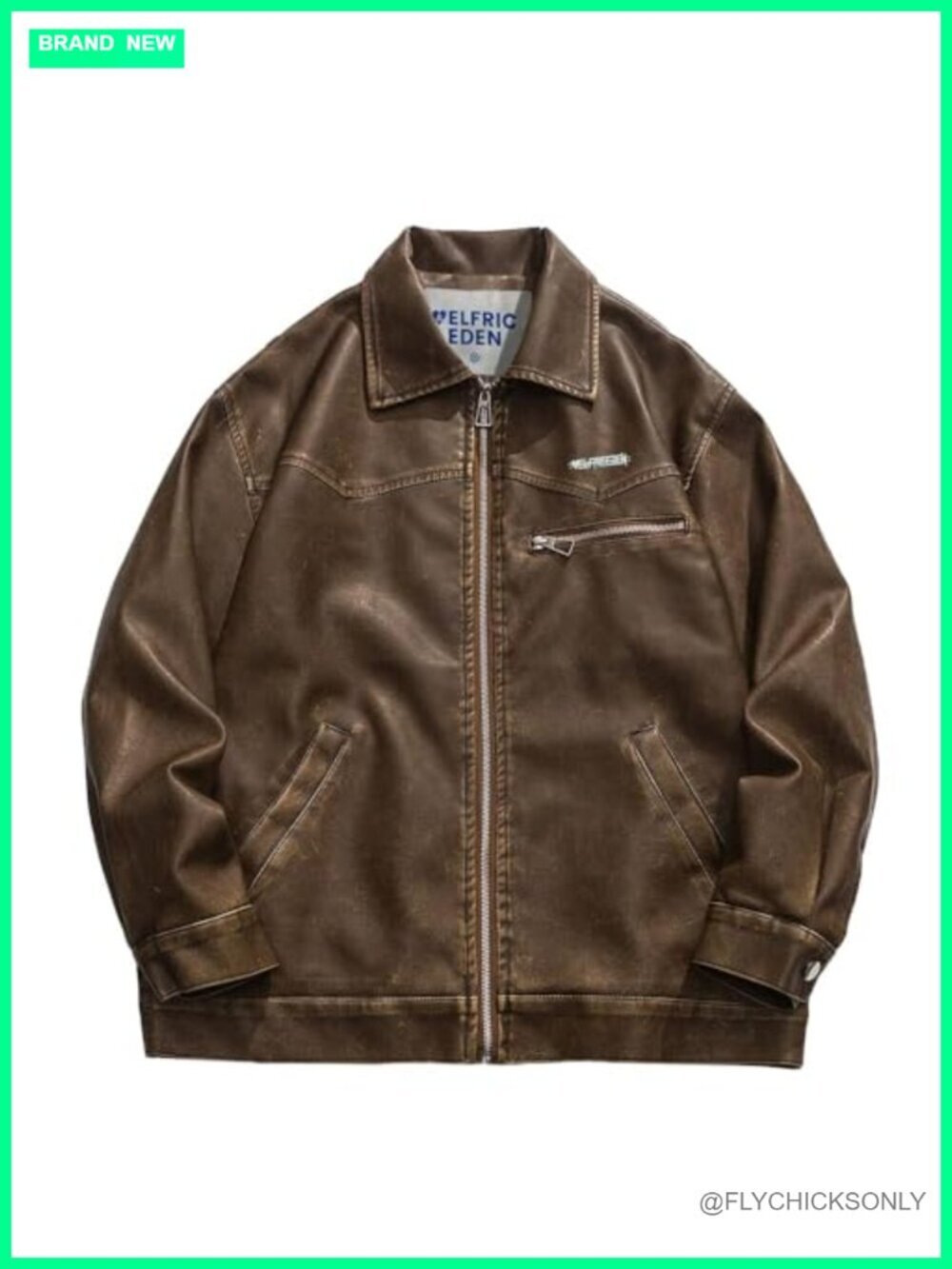 Oversized Faux Leather Motorcycle Jacket Zip Up Moto Coat Y2k Vintage Style